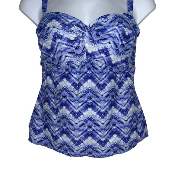 Catalina Tie Dye Zig Zag Blue Adjustable Tankini Swim Top Womens Plus Size 1X - Picture 3 of 9